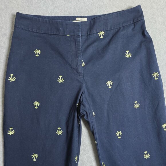 Talbots Womens Size 6 Navy Blue Palm Tree Curvy Ankle Cropped Chino Vacay Pants - Picture 2 of 12